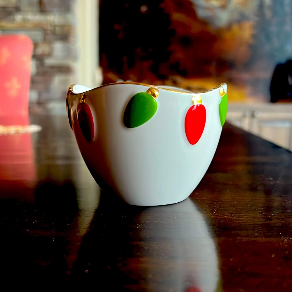 Rare, vintage, whimsical, adorable Lenox Holiday Bowl with Gold Trim